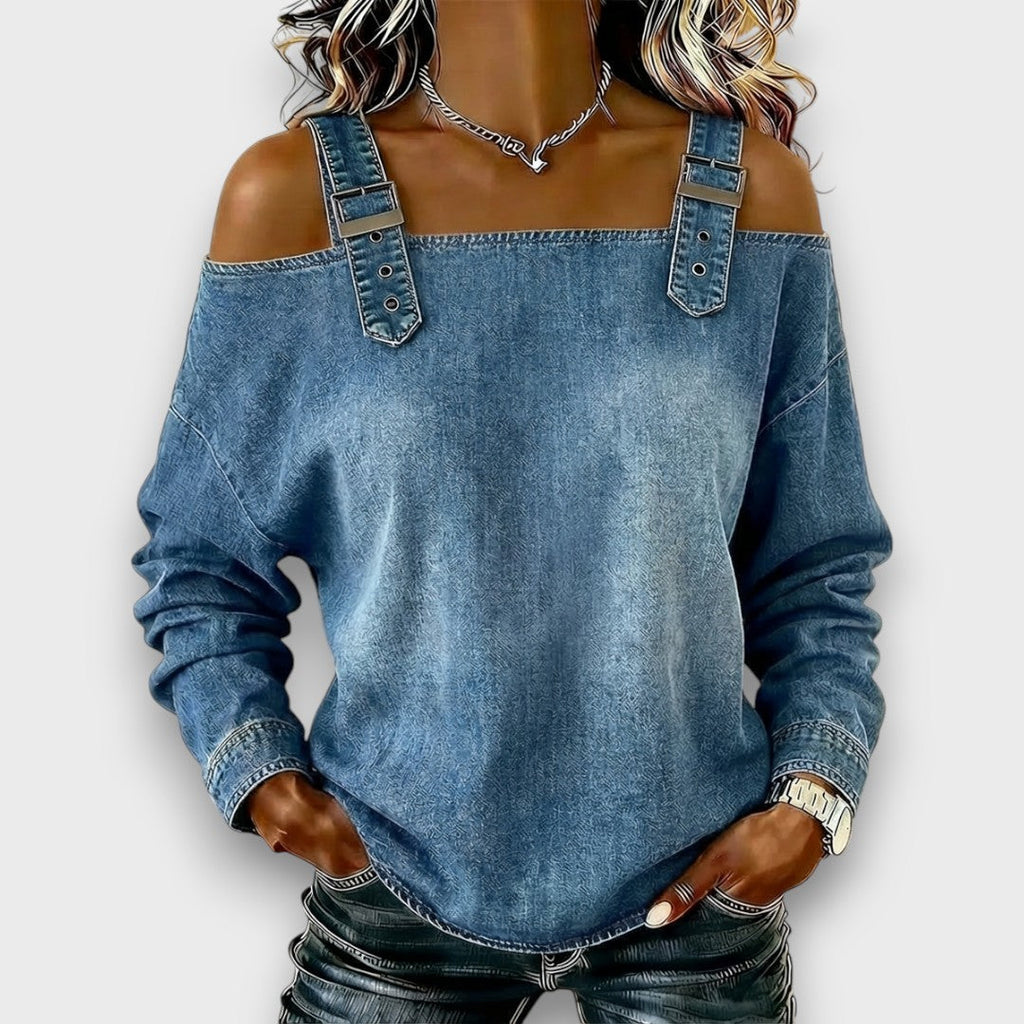Elama – Off-Shoulder Denim Top – Marys Myrtle Beach