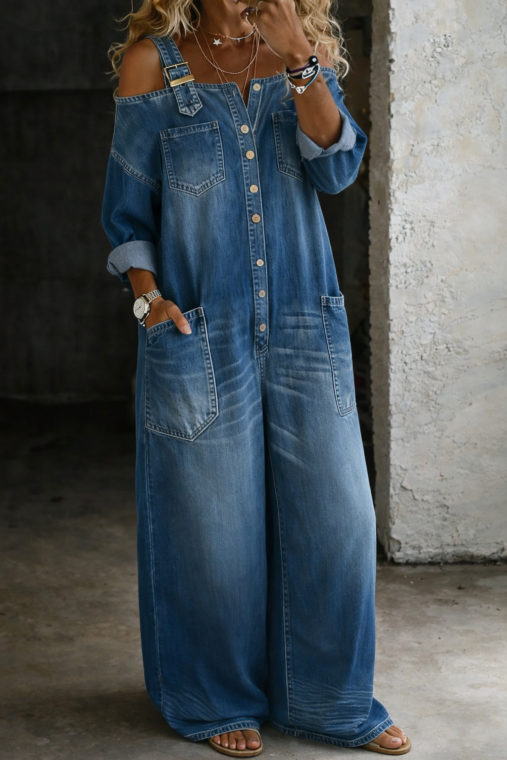Harlow - Relaxed Wide Leg Denim Jumpsuit
