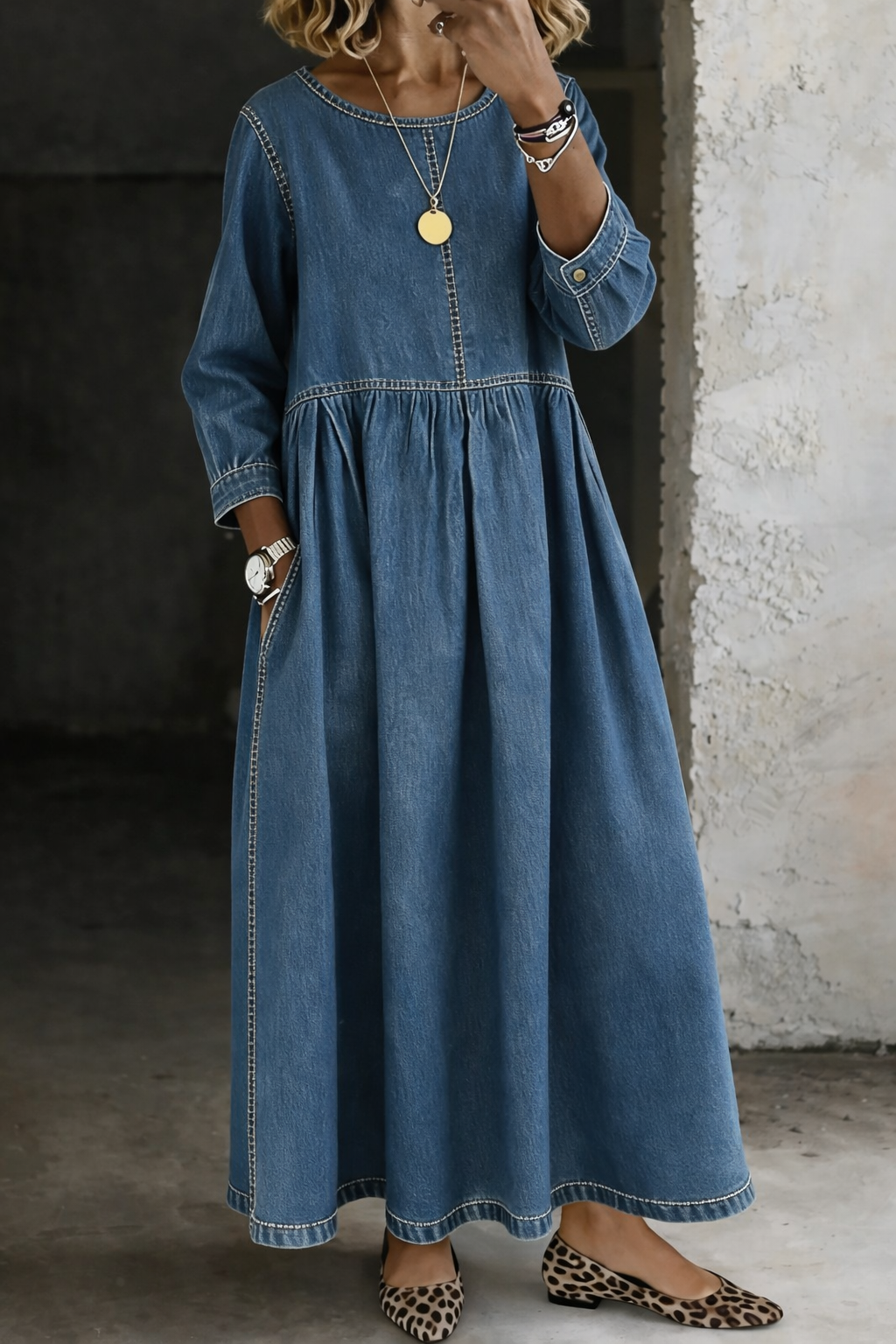vintage denim maxi dress Women Summer Vintage Pure Color Denim Maxi Dress BUYKUD