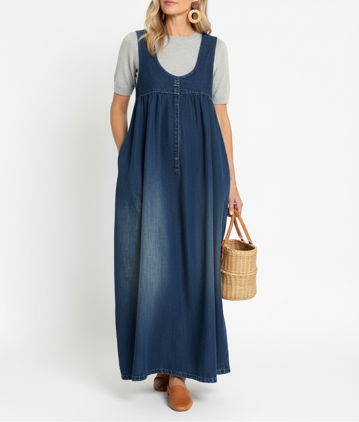 miranda maxi denim dress Deandra Denim Stretch Maxi Dress - Dark Denim